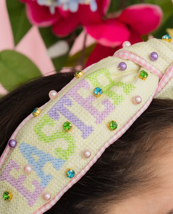 Child Size Pastel Yellow EASTER Cross Stitch Headband-Brianna Cannon Hot