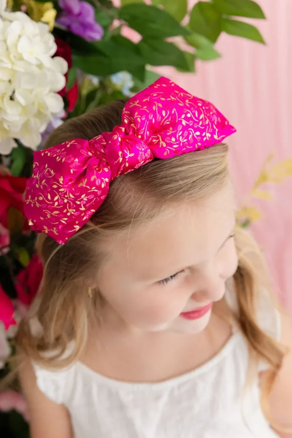 Child Size Pink & Gold Floral Side Bow Headband-Brianna Cannon Outlet