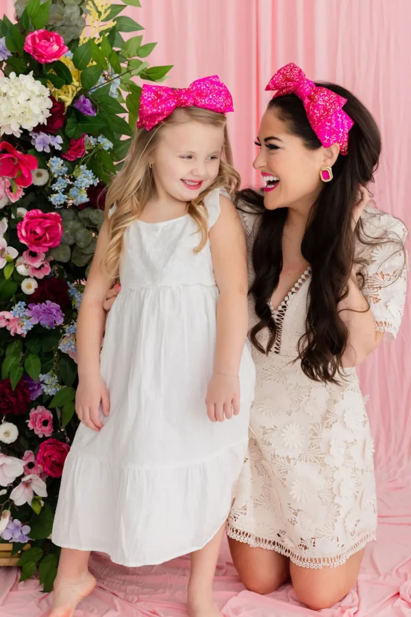 Child Size Pink & Gold Floral Side Bow Headband-Brianna Cannon Outlet