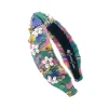 Child Size Pink & Green Spring Brocade Headband with Pearl Flowers & Crystals-Brianna Cannon Discount