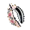 Child Size Pink Cross-Stitch Halloween Headband with Embroidered Pumpkins-Brianna Cannon Discount