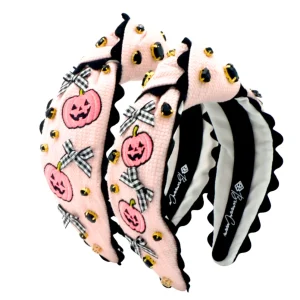 Child Size Pink Cross-Stitch Halloween Headband with Embroidered Pumpkins-Brianna Cannon Discount