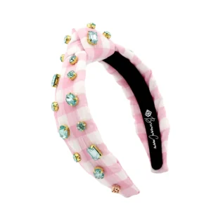 Child Size Pink Gingham Headband with Robin Egg Blue Rhinestones-Brianna Cannon New