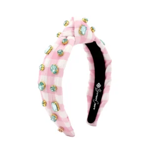 Child Size Pink Gingham Headband with Robin Egg Blue Rhinestones-Brianna Cannon New