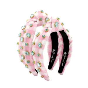 Child Size Pink Gingham Headband with Robin Egg Blue Rhinestones-Brianna Cannon New