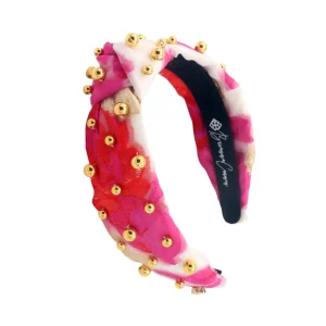 Child Size Pink, Red & Ivory Headband with Gold Beads-Brianna Cannon Clearance