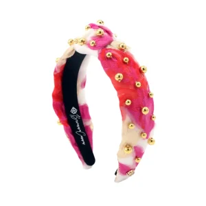 Child Size Pink, Red & Ivory Headband with Gold Beads-Brianna Cannon Clearance