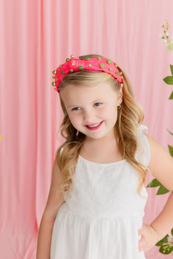 Child Size Pink Shimmer Headband with Jade Stones-Brianna Cannon Outlet