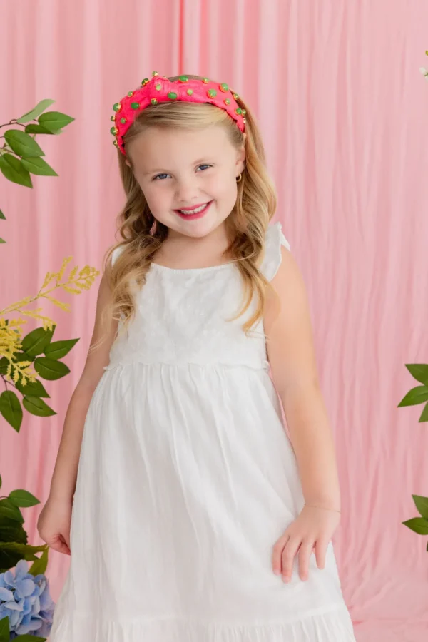 Child Size Pink Shimmer Headband with Jade Stones-Brianna Cannon Outlet