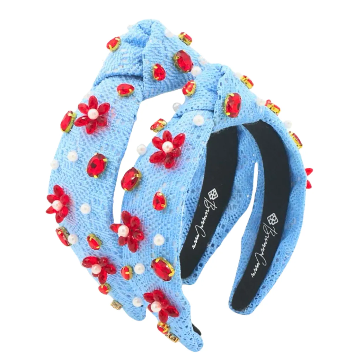 child_size_powder_blue_cr_2.webp Child Size Powder Blue Crochet Headband With Red Flowers & Pearls-Brianna Cannon Fashion
