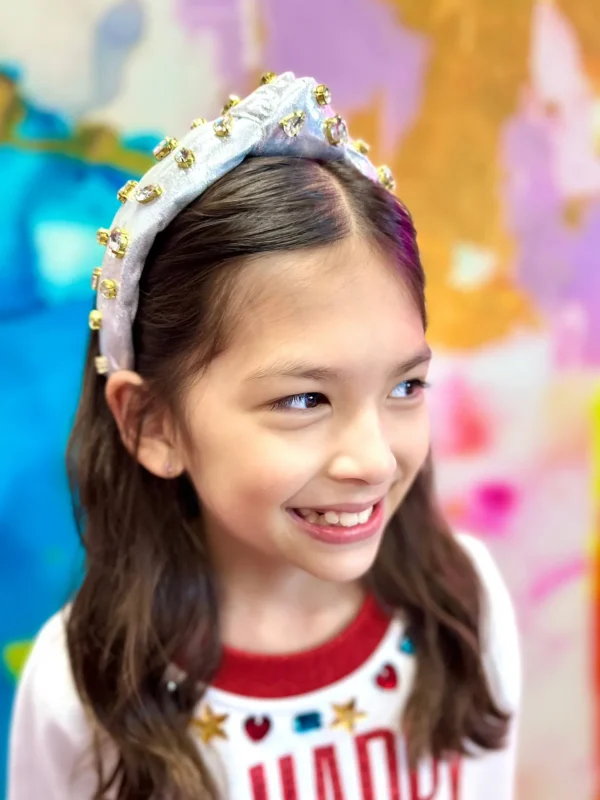 Child Size Shimmer Headband with Hand-Sewn Crystals in Silver-Brianna Cannon Discount