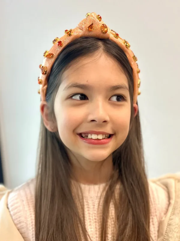 Child Size Shimmer Headband with Hand-Sewn Crystals in Orange-Brianna Cannon New
