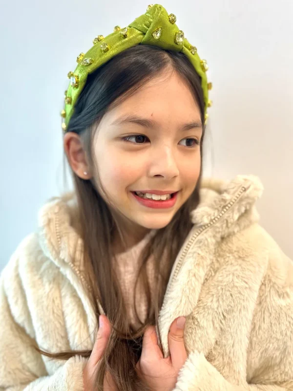 Child Size Shimmer Headband with Hand-Sewn Crystals in Green-Brianna Cannon New