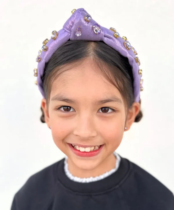 Child Size Shimmer Headband with Hand-Sewn Crystals in Purple-Brianna Cannon Clearance