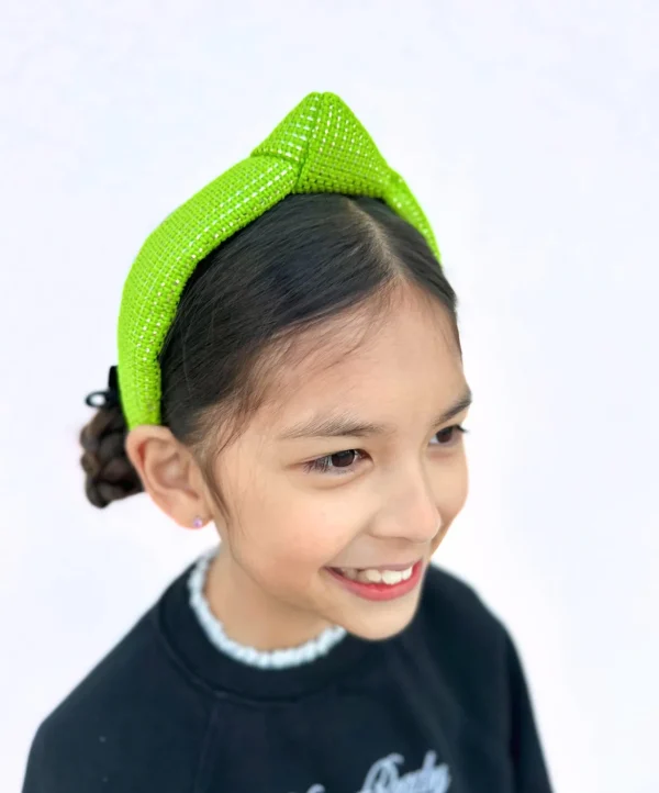 Child Size Solid Tweed and Gold Headband in Lime-Brianna Cannon Hot