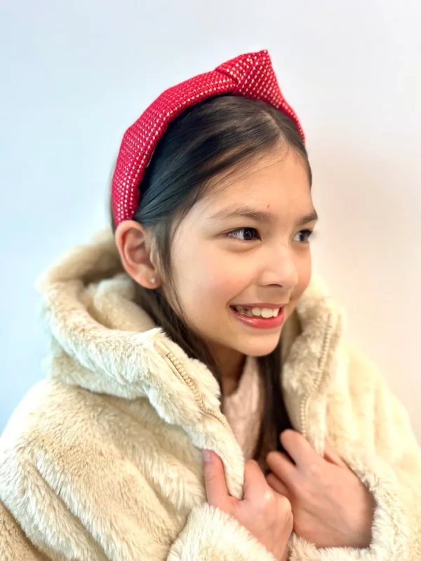 Child Size Solid Tweed and Gold Headband in Red-Brianna Cannon New