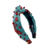 Child Size Teal Headband With Red Floral Embroidery and Stones-Brianna Cannon Fashion
