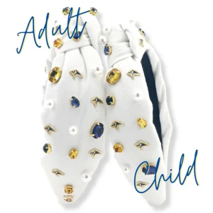 Child Size White PCA Logo Headband With Pearls and Crystals-Brianna Cannon Sale