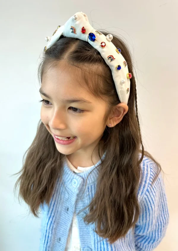 Child Size White TCA Logo Headband With Pearls and Crystals-Brianna Cannon Sale