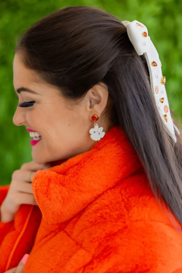 Clemson Mini White Paw Earrings-Brianna Cannon Sale