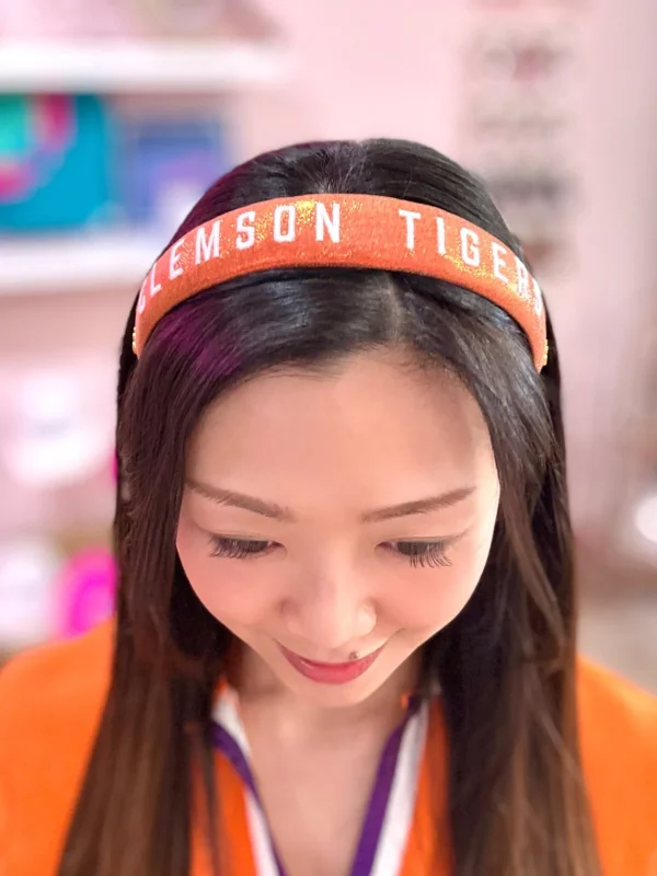 Clemson Orange Thin Embroidered Headband-Brianna Cannon Fashion