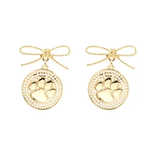 Clemson Pearl Bow Medallion Earrings-Brianna Cannon Fashion