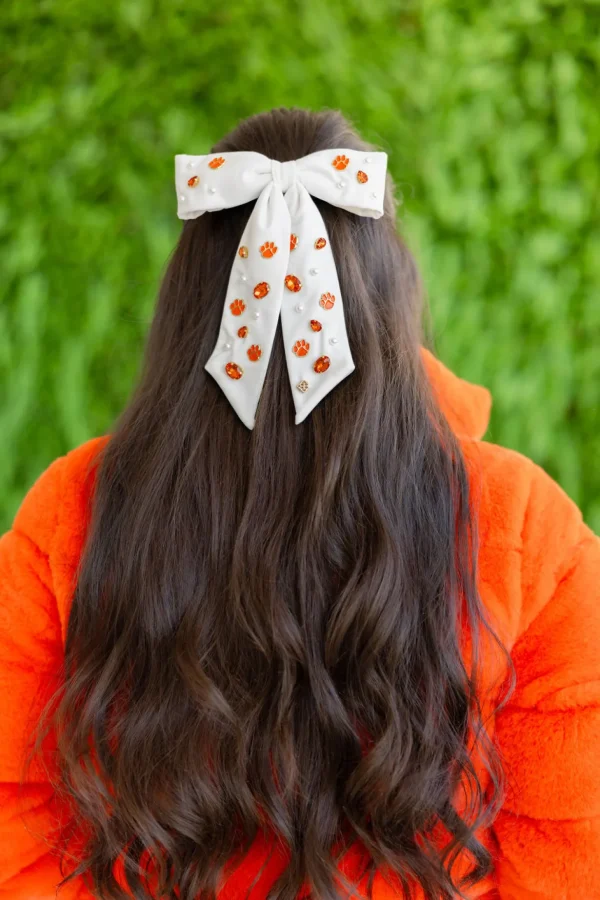 Clemson White Bow Barrette-Brianna Cannon Hot