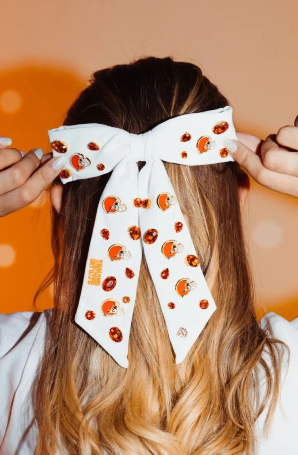 Cleveland Browns White Bow Barrette-Brianna Cannon Sale