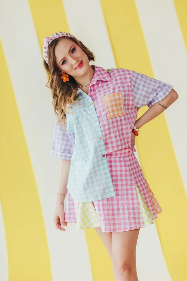 Color Block Gingham Button-Down Shirt-Brianna Cannon Outlet