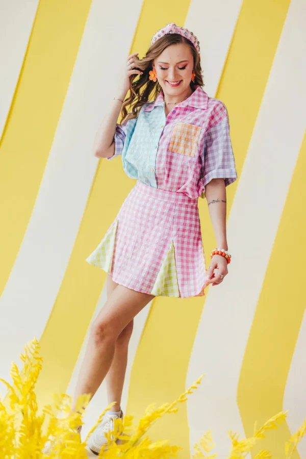 Color Block Gingham Button-Down Shirt-Brianna Cannon Outlet