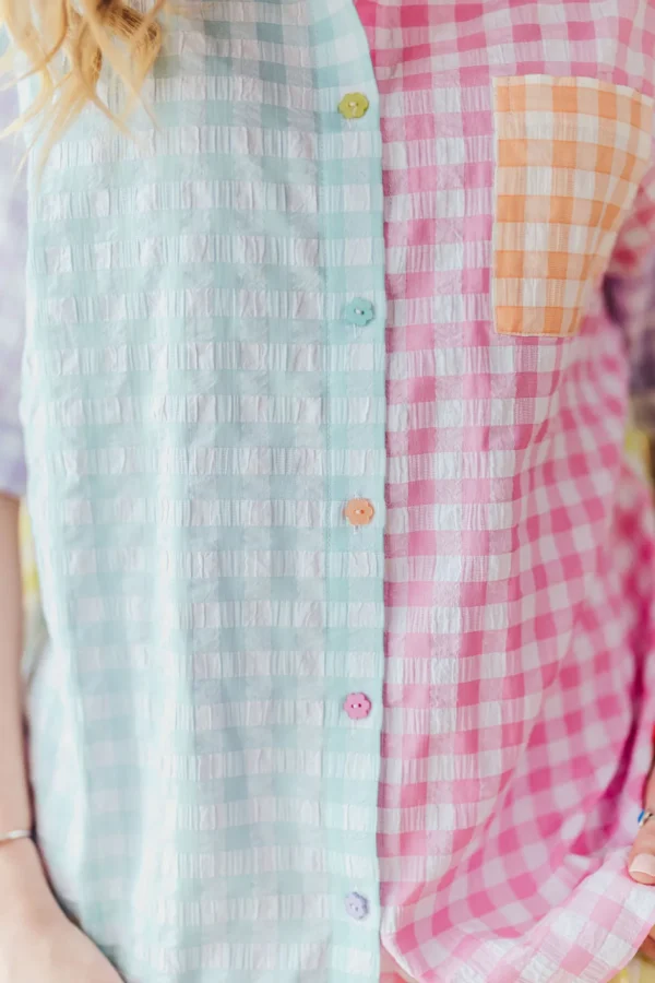 Color Block Gingham Button-Down Shirt-Brianna Cannon Outlet