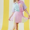 Color Block Gingham Pleated Skirt-Brianna Cannon New