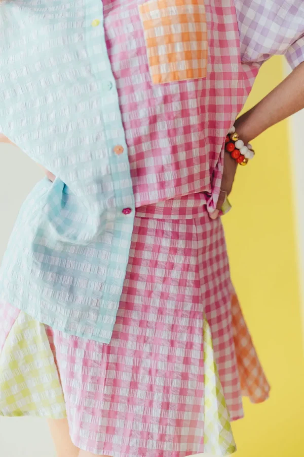 Color Block Gingham Pleated Skirt-Brianna Cannon New