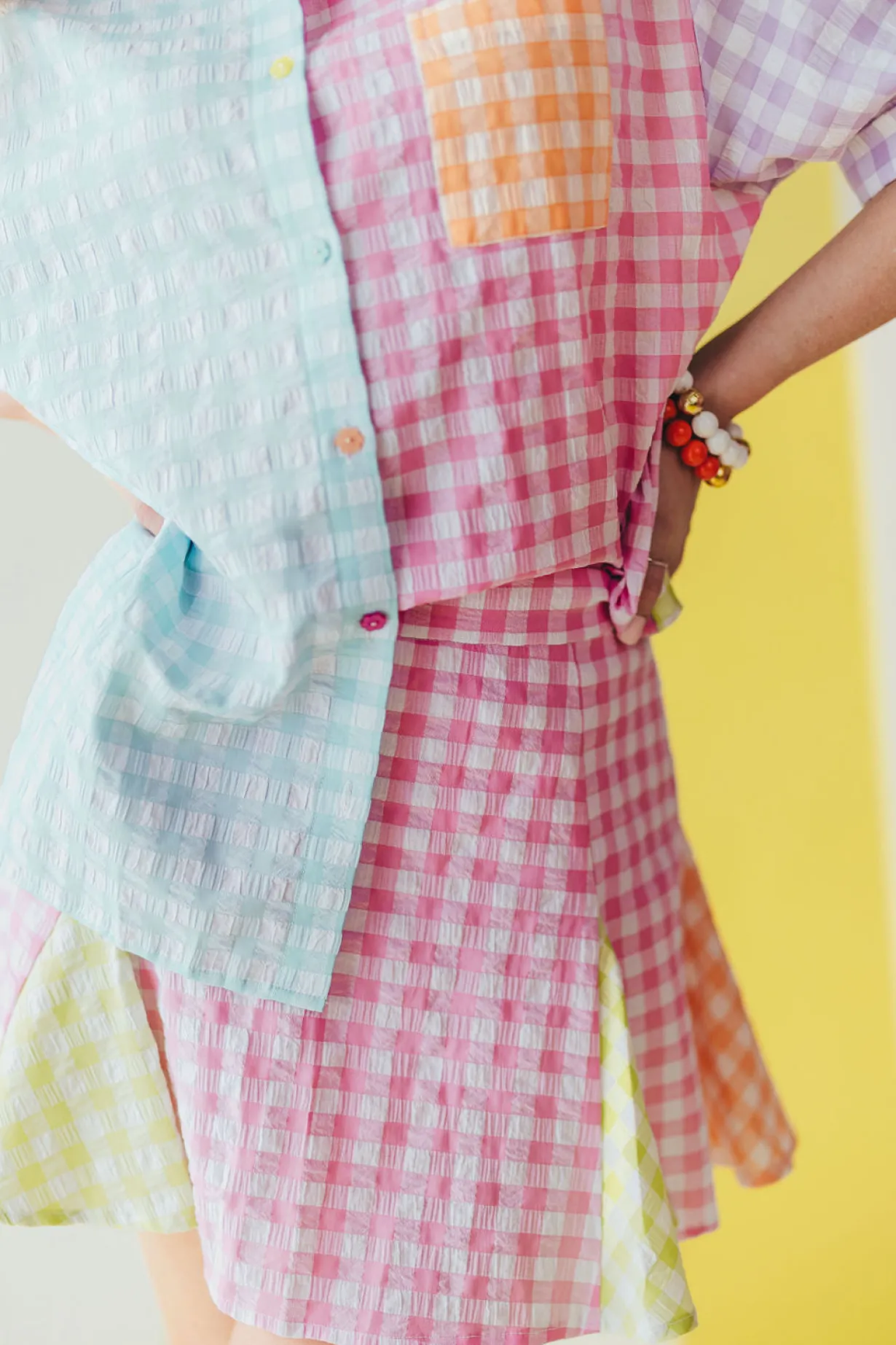 color_block_gingham_pleat_2.webp Color Block Gingham Pleated Skirt-Brianna Cannon New