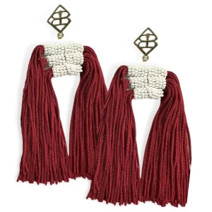 Color Block Tassel Earrings - Maroon and White-Brianna Cannon Outlet