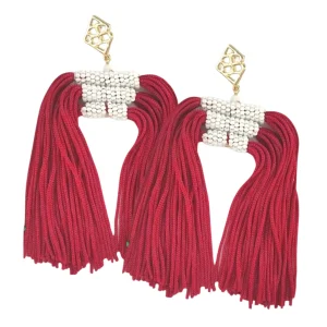 Color Block Tassel Earrings - Crimson and White-Brianna Cannon Fashion