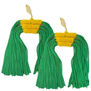 Color Block Tassel Earrings - Green and Gold-Brianna Cannon Discount