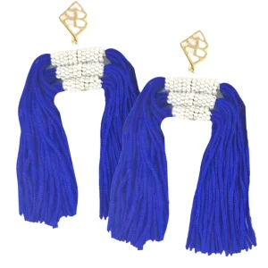 Color Block Tassel Earrings - Blue and White-Brianna Cannon Best