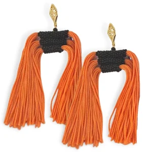 Color Block Tassel Earrings - Orange and Black-Brianna Cannon Fashion