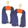 Color Block Tassel Earrings - Navy and Orange-Brianna Cannon Clearance