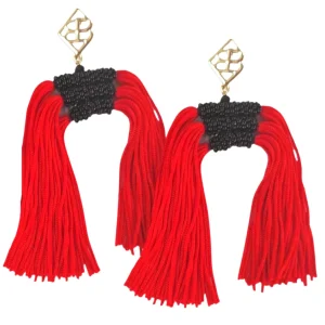 Color Block Tassel Earrings - Red and Black-Brianna Cannon New