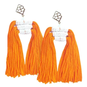 Color Block Tassel Earrings - Orange and White-Brianna Cannon New