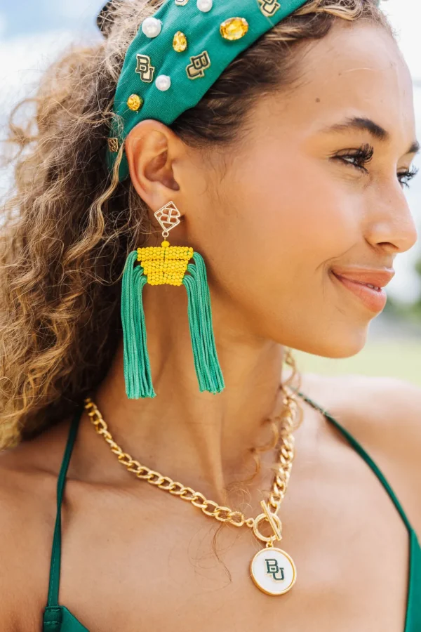 Color Block Tassel Earrings - Green and Gold-Brianna Cannon Discount
