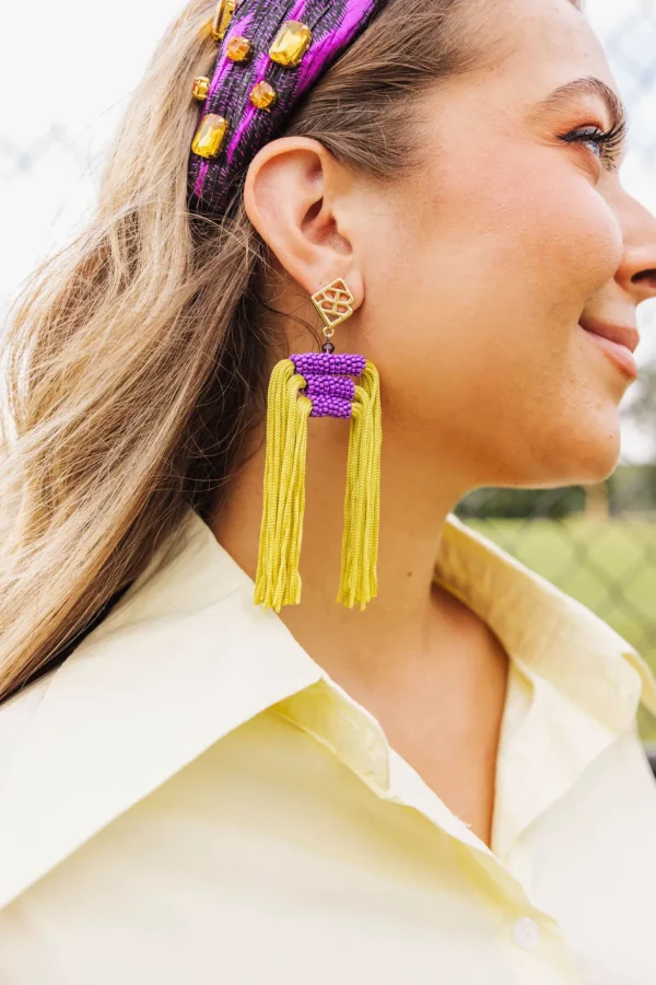 Color Block Tassel Earrings - Purple and Gold-Brianna Cannon Outlet