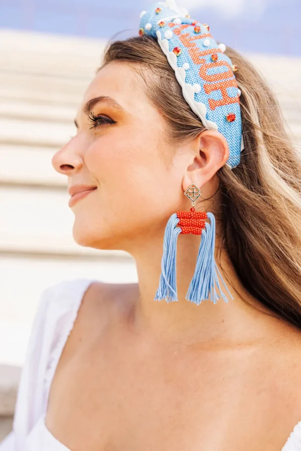 Color Block Tassel Earrings - Powder Blue and Red-Brianna Cannon Online