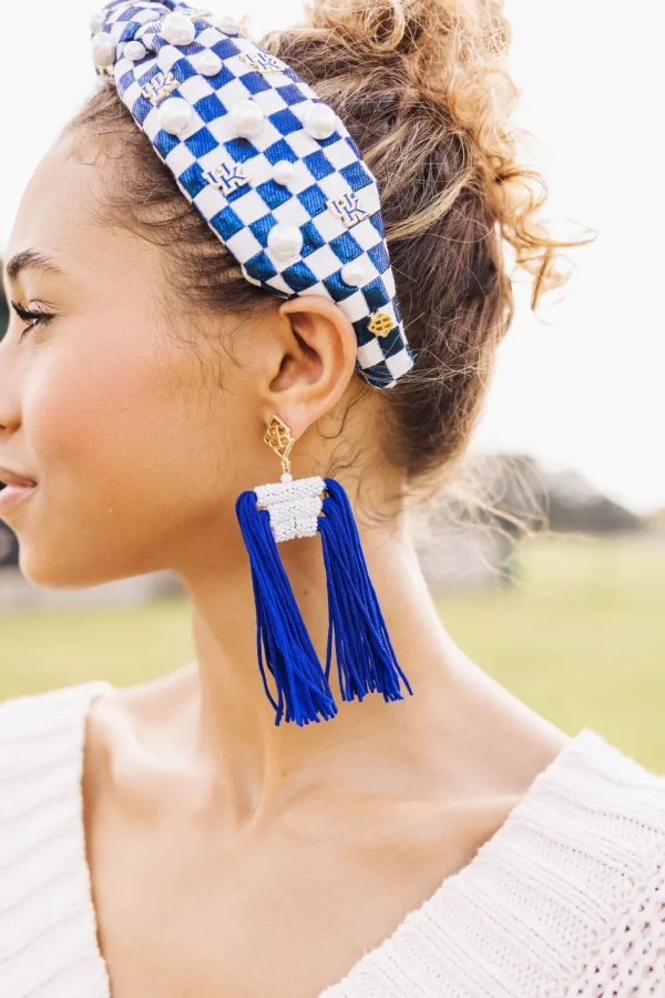 Color Block Tassel Earrings - Blue and White-Brianna Cannon Best