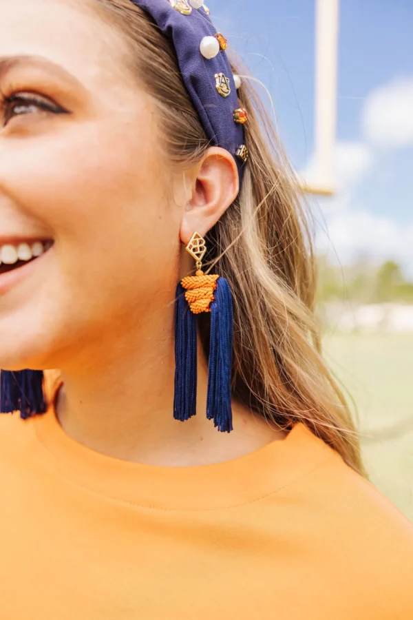 Color Block Tassel Earrings - Navy and Orange-Brianna Cannon Clearance
