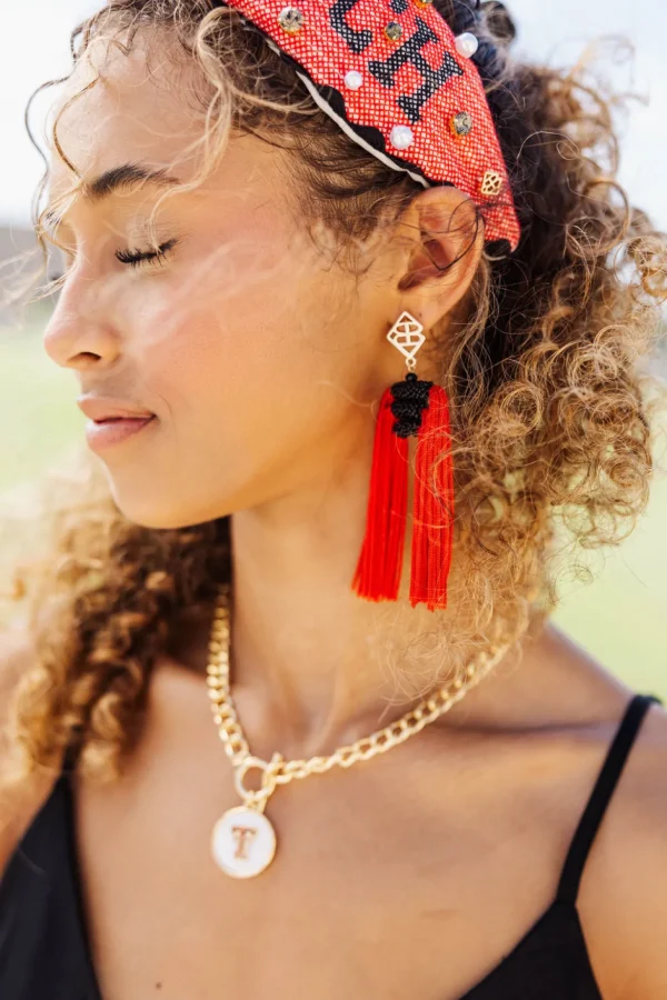 Color Block Tassel Earrings - Red and Black-Brianna Cannon New