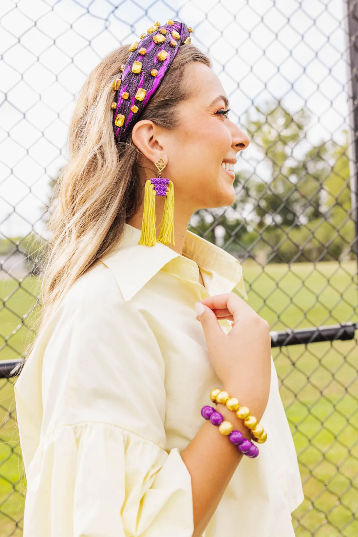 color_block_tassel_earrin_2-1.webp Color Block Tassel Earrings - Purple and Gold-Brianna Cannon Outlet