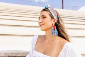 Color Block Tassel Earrings - Powder Blue and Red-Brianna Cannon Online